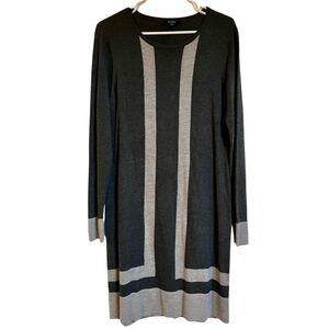 PREMISE Women's Long Sleeve Tunic‎ Dress Gray Stripe Geometric Knit Casual